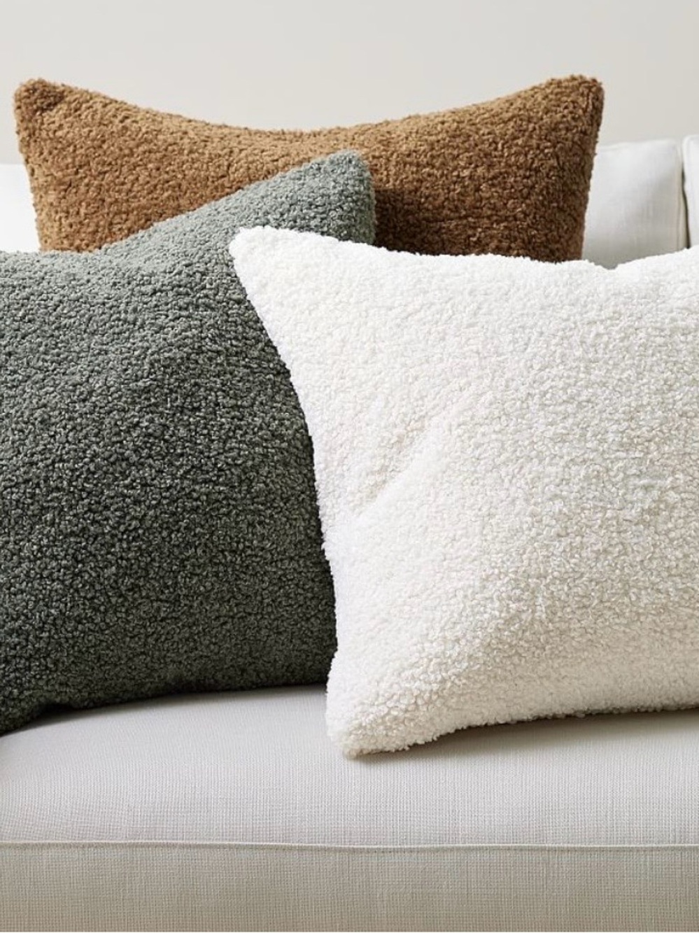 Pottery Barn Cozy Teddy Faux Fur Bouclé Accent Pillows in Grey - Set of 2